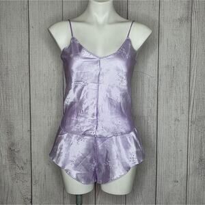 Vintage Ilise Stevens Lilac Satin Lingerie Set Cami & Tap Shorts, sz Medium